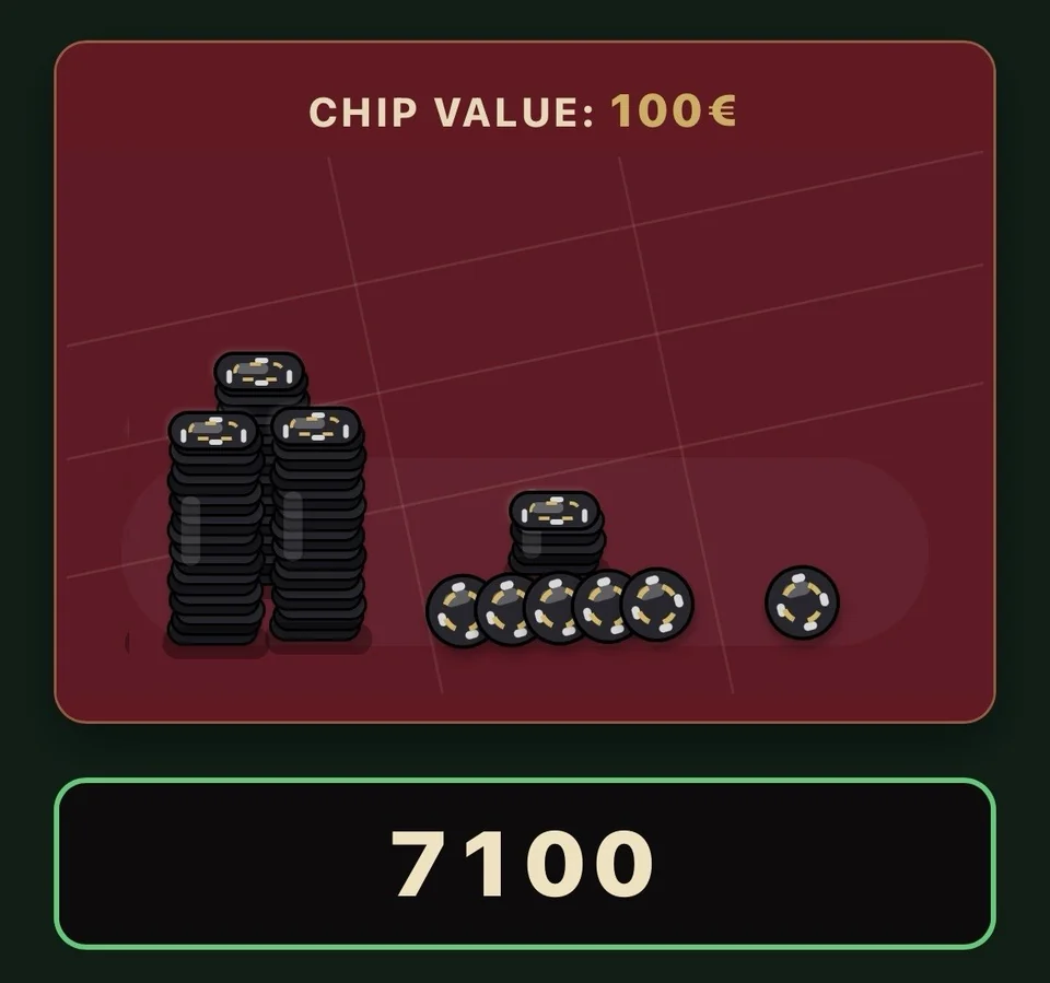 Chip-counting exercise showing casino chip stacks
